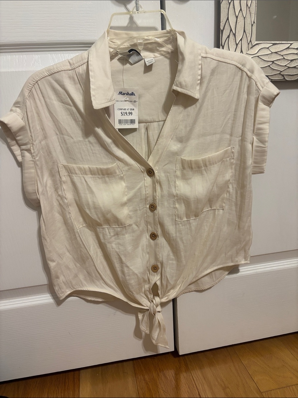 Joie Cream Short-Sleeve Tie-Front Button Down Shirt